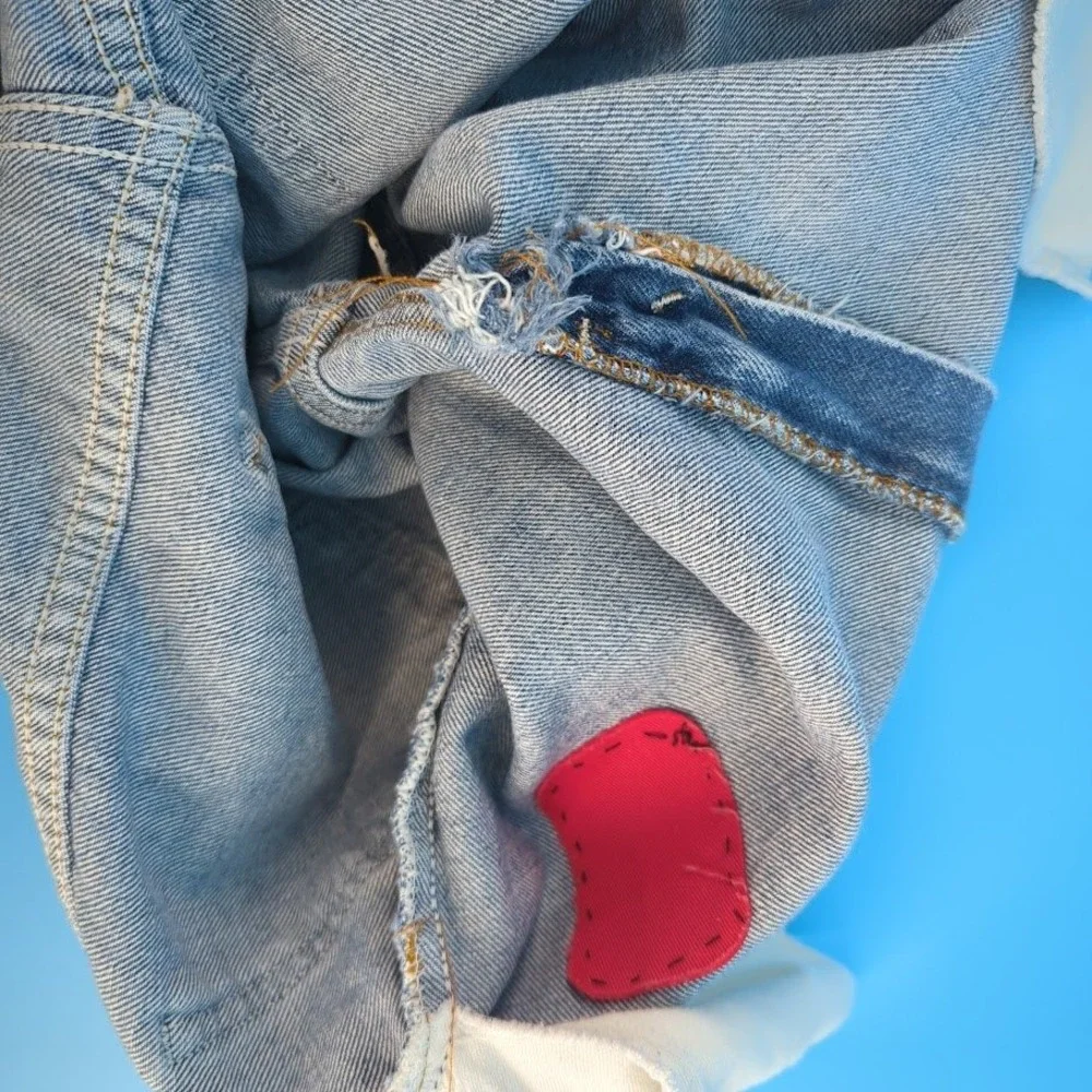 Vintage Levis 505 Orange Tab Distressed Patchwork Jeans Blue Denim 575 Stamped